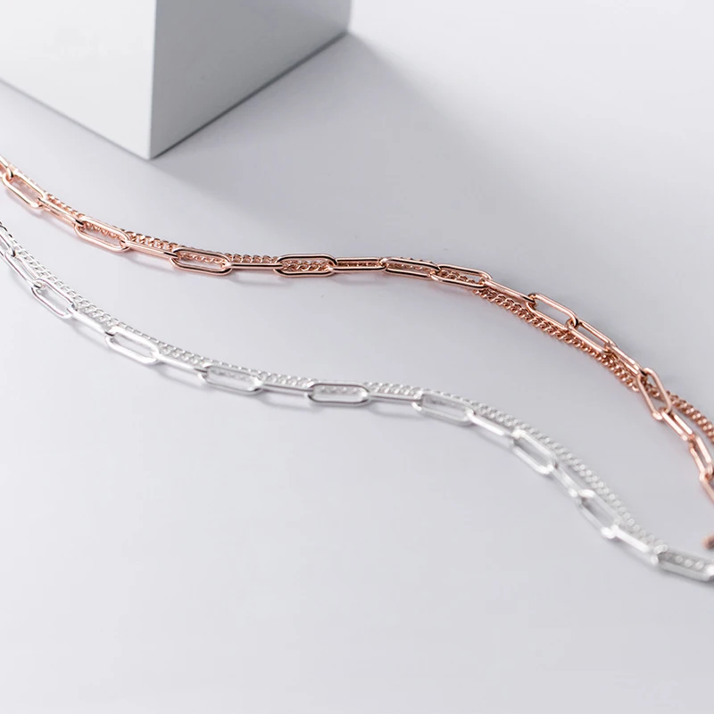 

WANTME Genuine 925 Sterling Silver Double Gothic Link Chain Geometric Ring Clasp Bracelet for Women Punk Rock Party Jewelry 2021