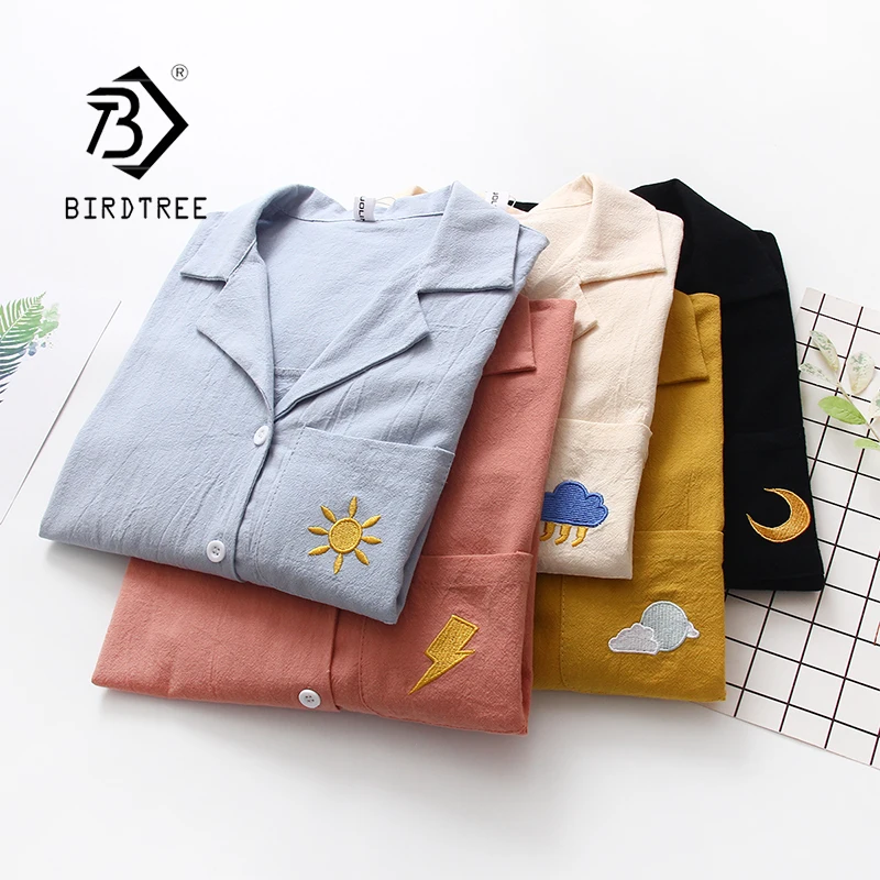 Женская летняя рубашка с вышивкой коротким рукавом на пуговицах|Блузки| |