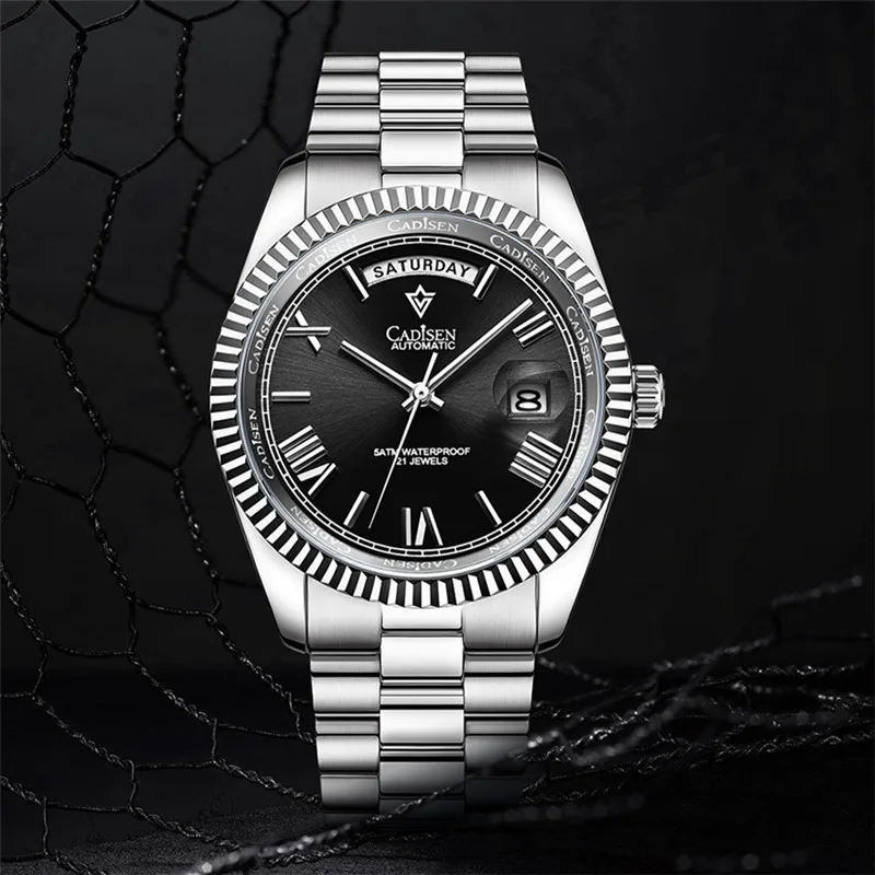 Часы наручные CADISEN мужские черные брендовые Роскошные деловые водонепроницаемые