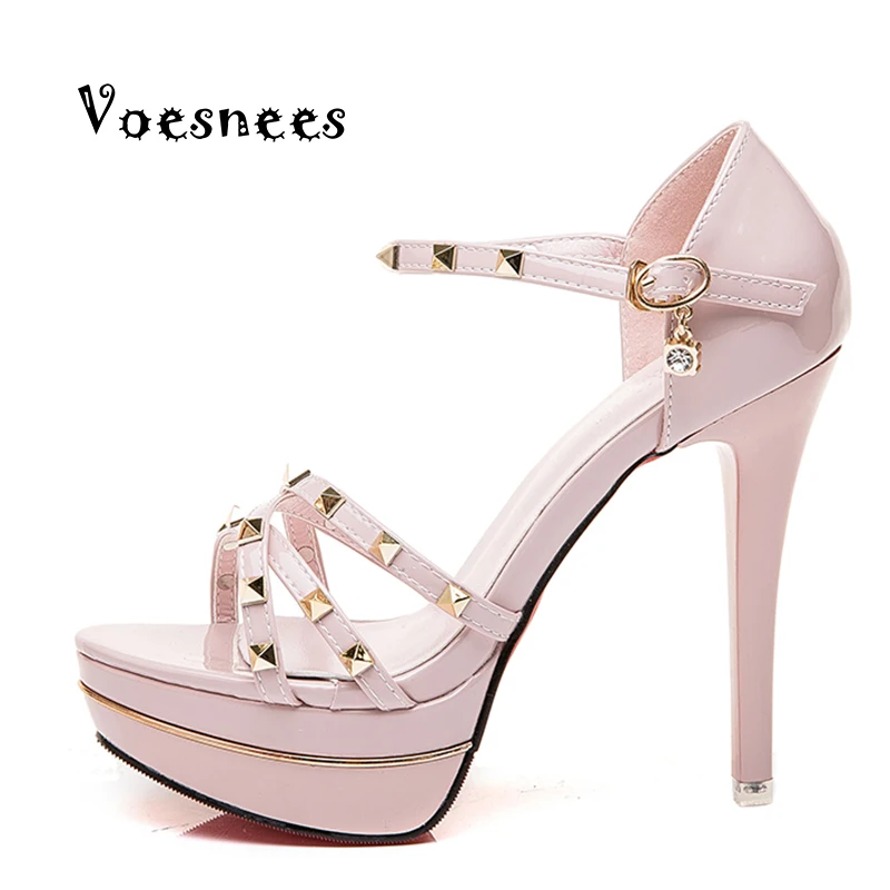 

platform shoes women Sandals Fashion Black Rivet Fish Mouth Open Toe Thin Heels Women Summer High Heels12 CM Thick Bottom Shoes