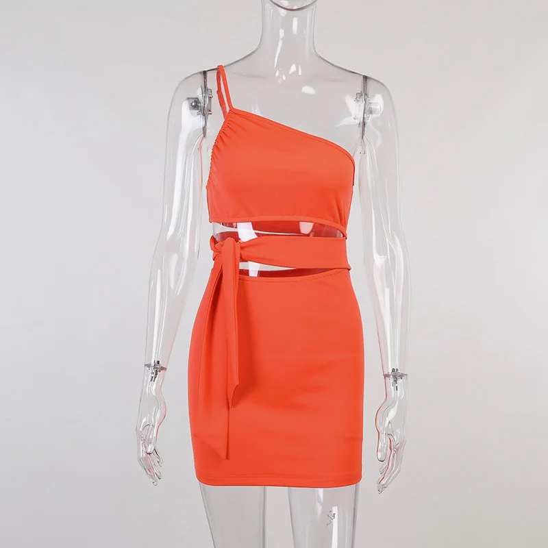 

2021 New Arrivals Summer Style Sleeveless Single Shoulder Hollow Out Solid Bodycon Sexy High Street Lady Playsuits