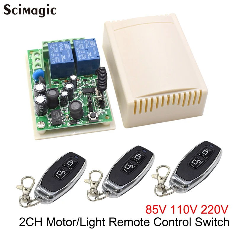 

433Mhz Remote Control Switch Light Door Garage Universal AC 85V ~ 250V 110V 220V 2CH Relay Receiver Controller & Transmitter