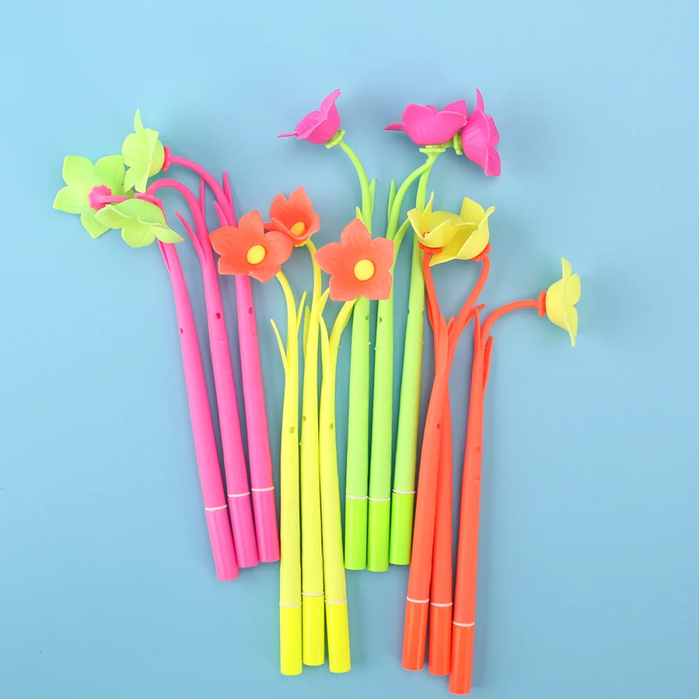 

12pcs Mixed Colors Novelty Design Daffodil Flower Style Decorative Pens 0.38mm Flower Ink Pens Black Ink