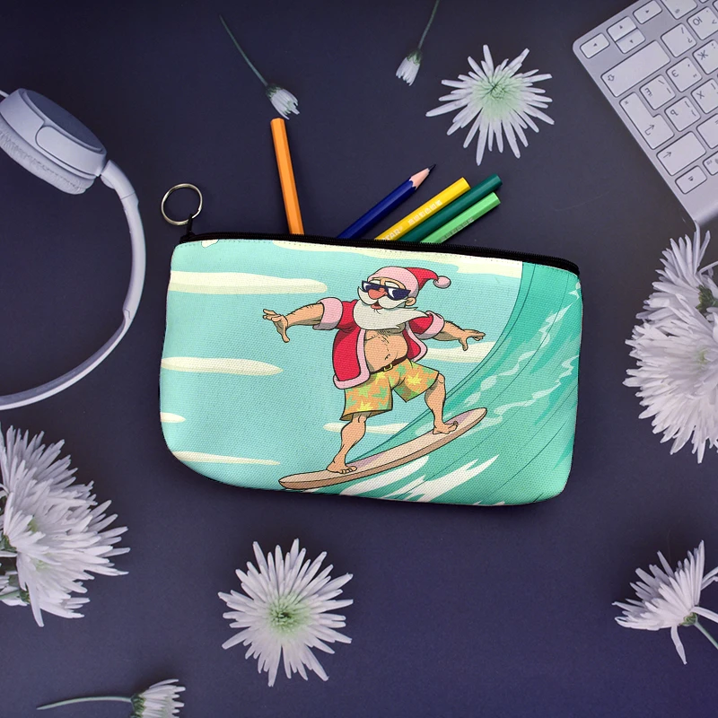 

Popular Student PenBag Hot Funny Animal Santa Print Canvas Pencil Case Student Portable Zipper Storage pencil Case Stationery