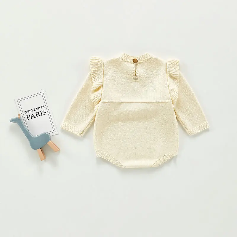 

2021 New Born Baby Girl Spring Romper Clothes Embroidery Knitted Jumpsuits Long Sleeve Cardigan Overalls For Newborn Onesies 1st