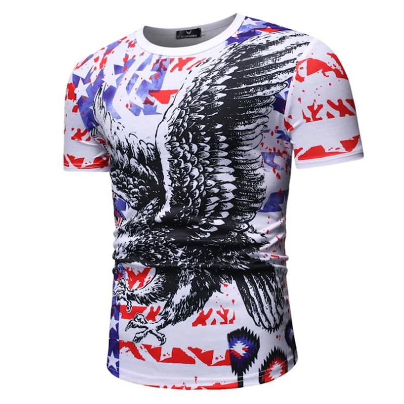 

Spring and summer new tide brand men's eagle printed short sleeve T - shirt cotton slim - figure top male