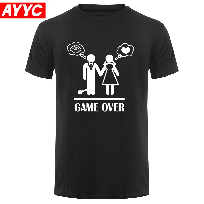 

Новинка, футболка с надписью «Game Over Свадебный брак», новый дизайн, модная Повседневная летняя футболка для пар в стиле ретро, стиль хип-хоп
