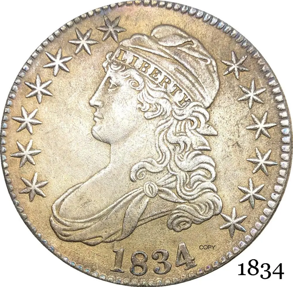 Соединенные Штаты Америки Liberty Eagle 1834 50 центов ½ доллара бюст половина Мельхиор