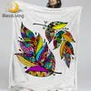 BlessLiving Art Feathers Plush Blanket Geometric Bedding Tribal Sherpa Fleece Blanket Colorful Leaf Custom Blanket 150x200cm 1