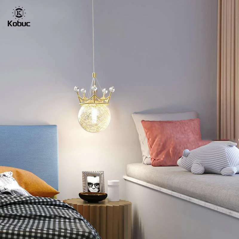 Kobuc Modern Glass Ball Bedside Pendant Light Gold Romantic Queen/King Gypsophila Pendant Lighting Fixture for Girls' Room Bar