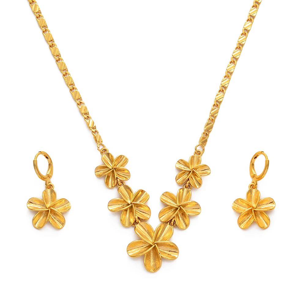 

Hawaiian Flower Necklaces Earrings Sets Women Girl Gold Color Guam Micronesia Marshall Plumeria Jewelry Wedding jewelry