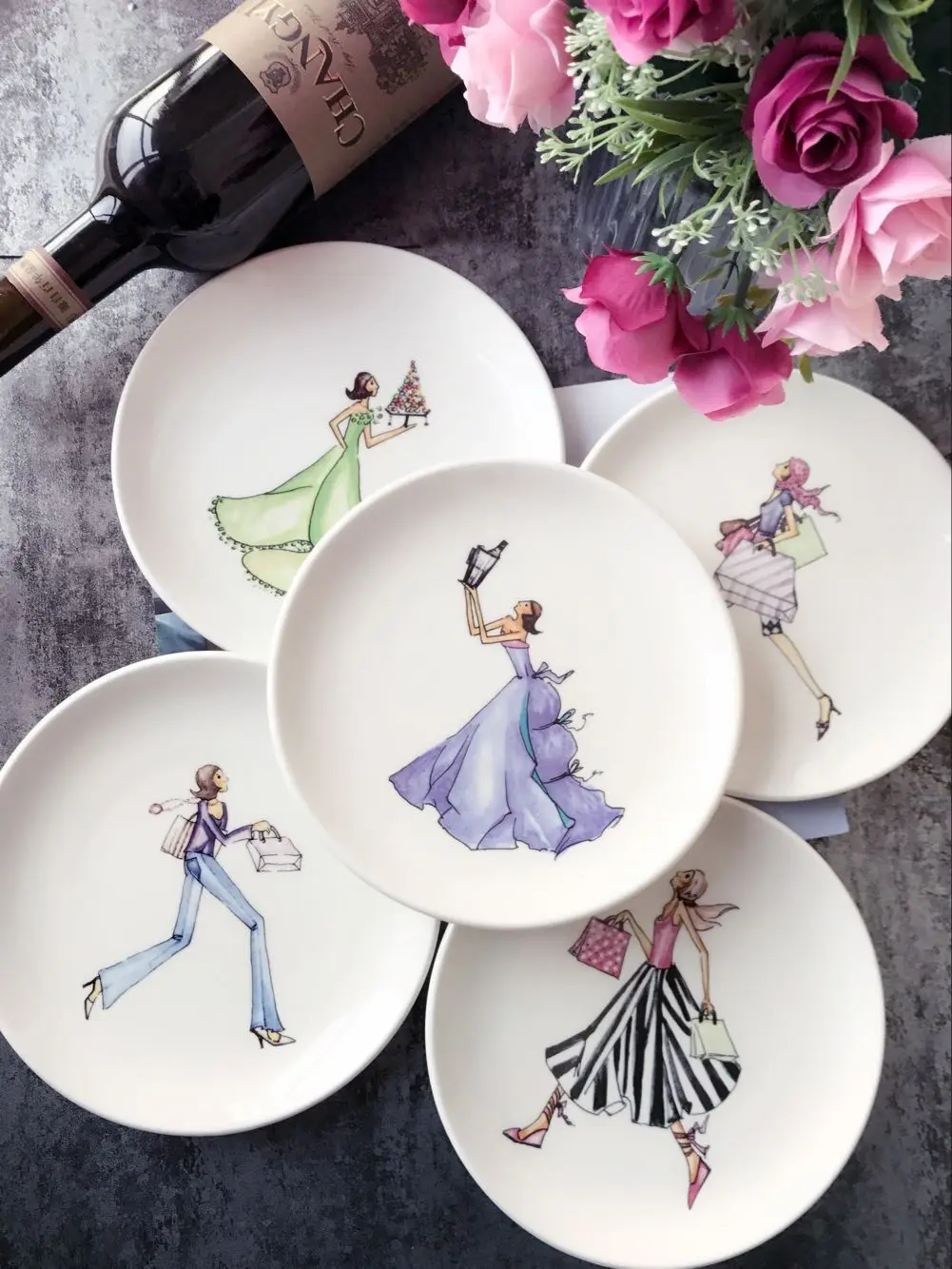 Bone China Европейская и американская современная простая стильная плоская тарелка