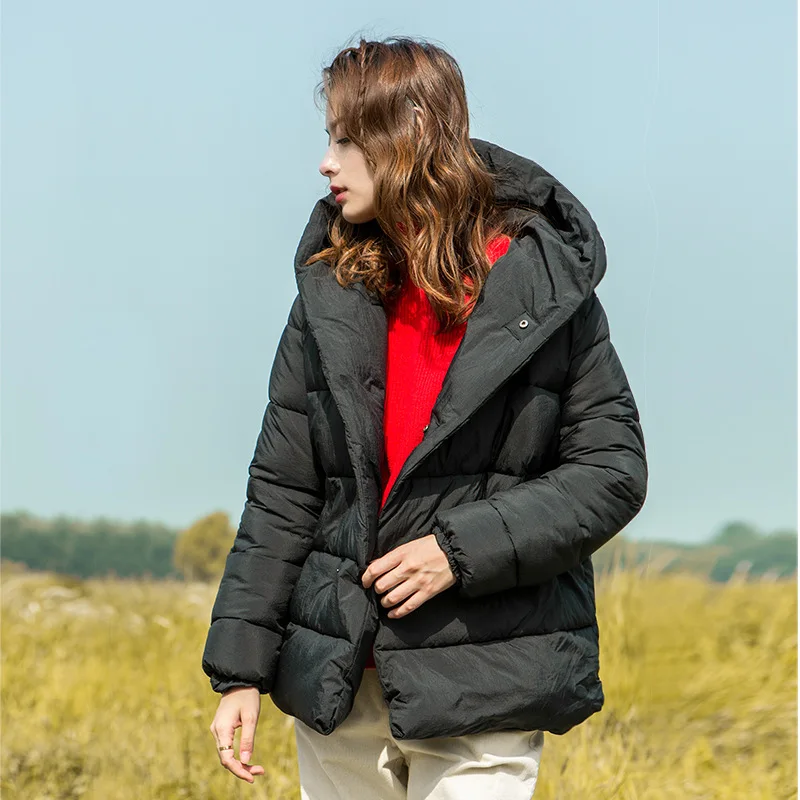 Женская теплая куртка на пуговицах Johnature однотонная свободная парка с капюшоном