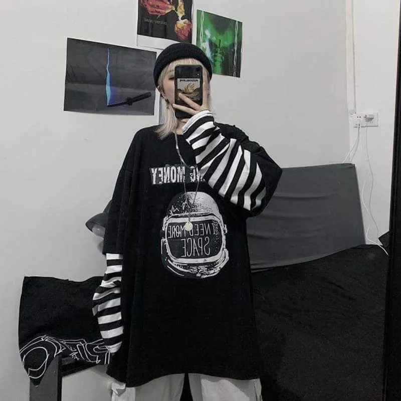 NiceMix буквенный принт Для женщин футболка топы футболки в стиле пэчворк с круглым