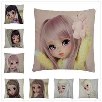 cute poison girl dolls cerealcreamy pattern linen cushion cover pillow case for home sofa car decor pillowcase45x45c