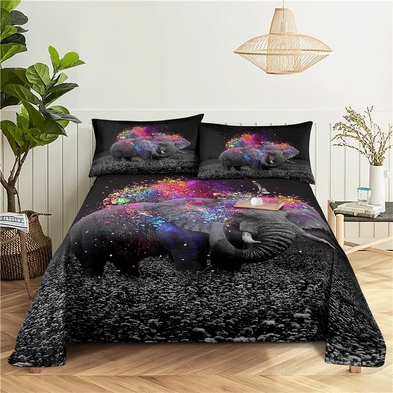 

Painted Elephant 0.9/1.2/1.5/1.8/2.0m Digital Printing Polyester Bed Flat Sheet With Pillowcase Print Bedding Set