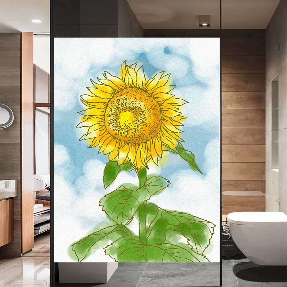 

Window Film Privacy Sunflower Non Adhesive Glass Sticker Sun Protection Heat Control Window Coverings for Homedecor