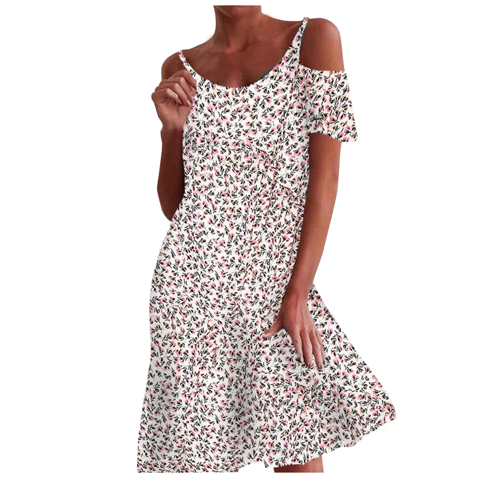 

Elegant Casual Flower Print Mini Dress Women's New Loose Off the Shoulder Spaghetti Strap Dress Sweet Dating Dress vestidos