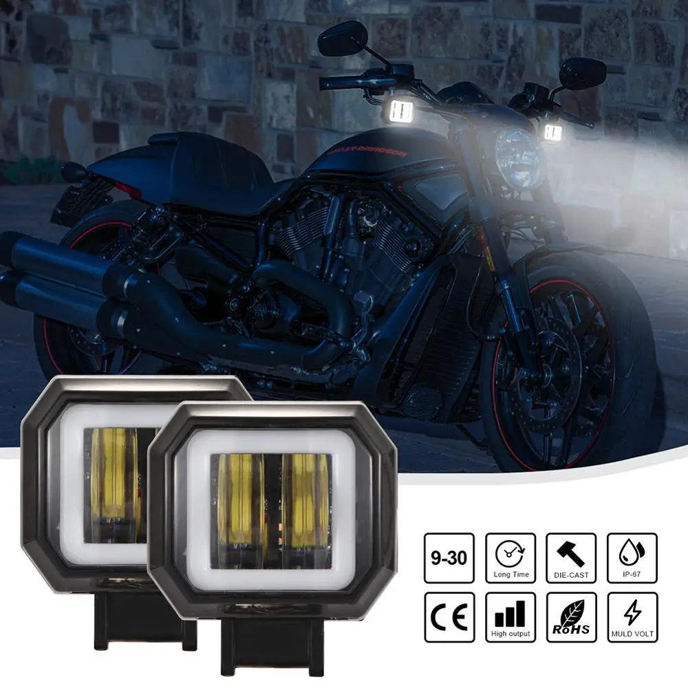 

Waterproof Square LED Angel Eye Light with Off-road Vehicle Marine LED Work Light Motorcycle Light 2PCS 3 Inch 6500K 40W White