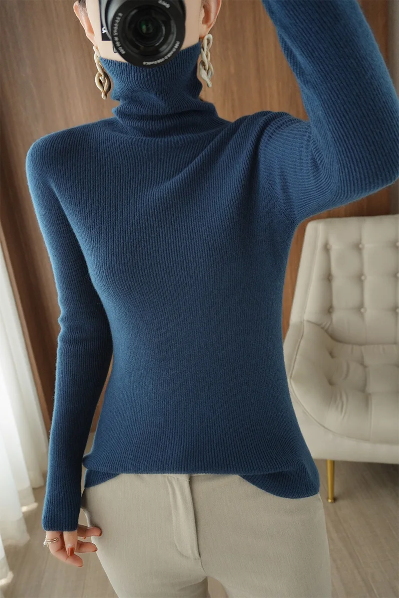 

Осенне-зимний женский свитер, Облегающая водолазка с длинным рукавом, кашемировый шерстяной вязаный женский пуловер, Базовая рубашка, джем...