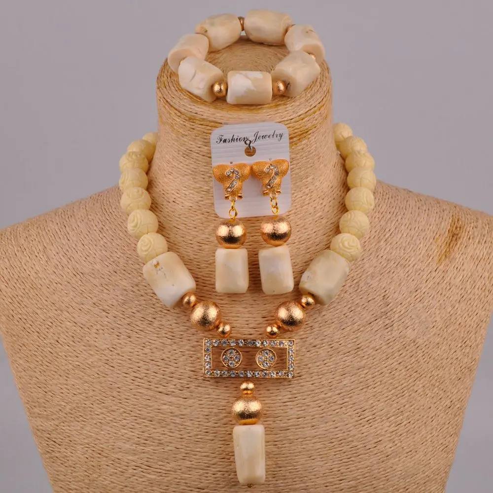 

White Coral Beads Jewelry Set Nigerian African Wedding Bridal Set