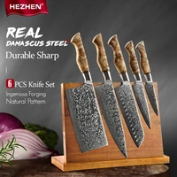 hezhen master series 5 6 pcs knives set magnetic holder damascus super steel professional kitchen tool sharp cooking chef knife