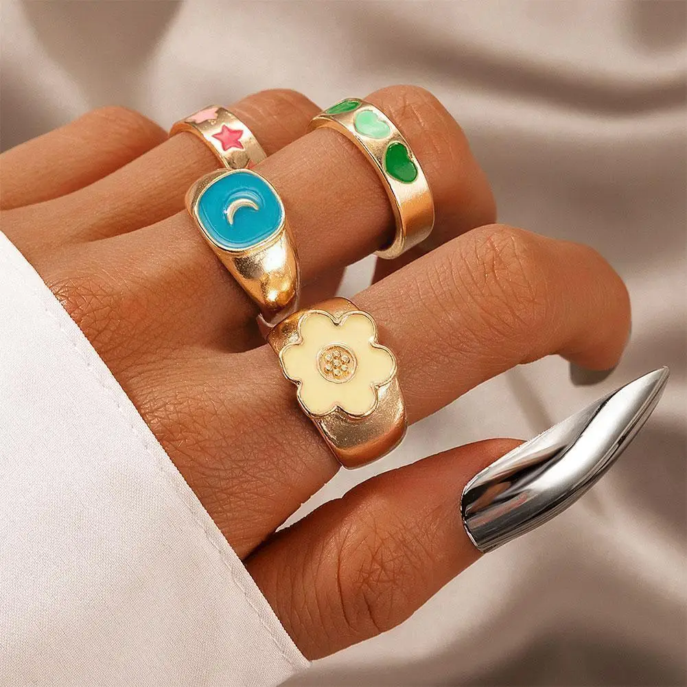 

Cute Sweet Cartoon Dripping Oil Enamel Multicolor Mushroom For Women Finger Rings Rings Fashion Flowers Star Girl Wholesale H3J0