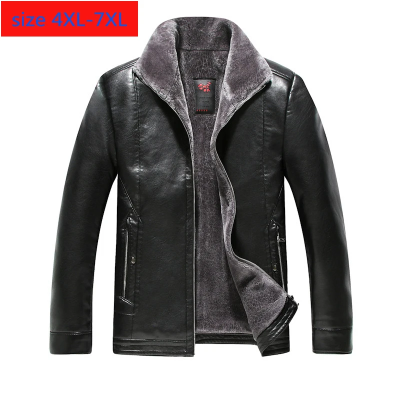 Новая модная супер большая Мужская плюшевая утепленная кожаная куртка зимнее