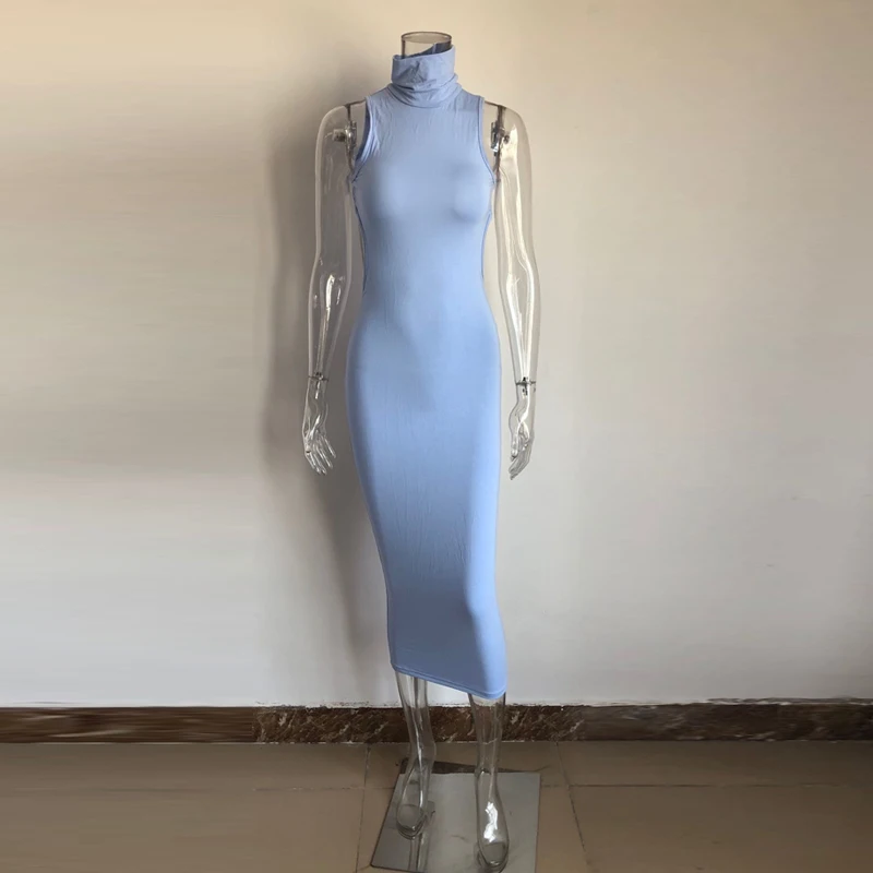 KGFIGU vestidos de verano летнее голубое длинное платье макси с высокой горловиной, облегающее платье, женская ночная рубашка для вечеринки