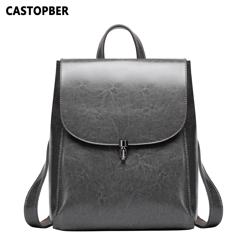 Women's Fashion Leather Backpacks Oil Wax Leather Cowhide Ladies Retro Travel Daypacks Lightweight Designer Famous Brand Quality
