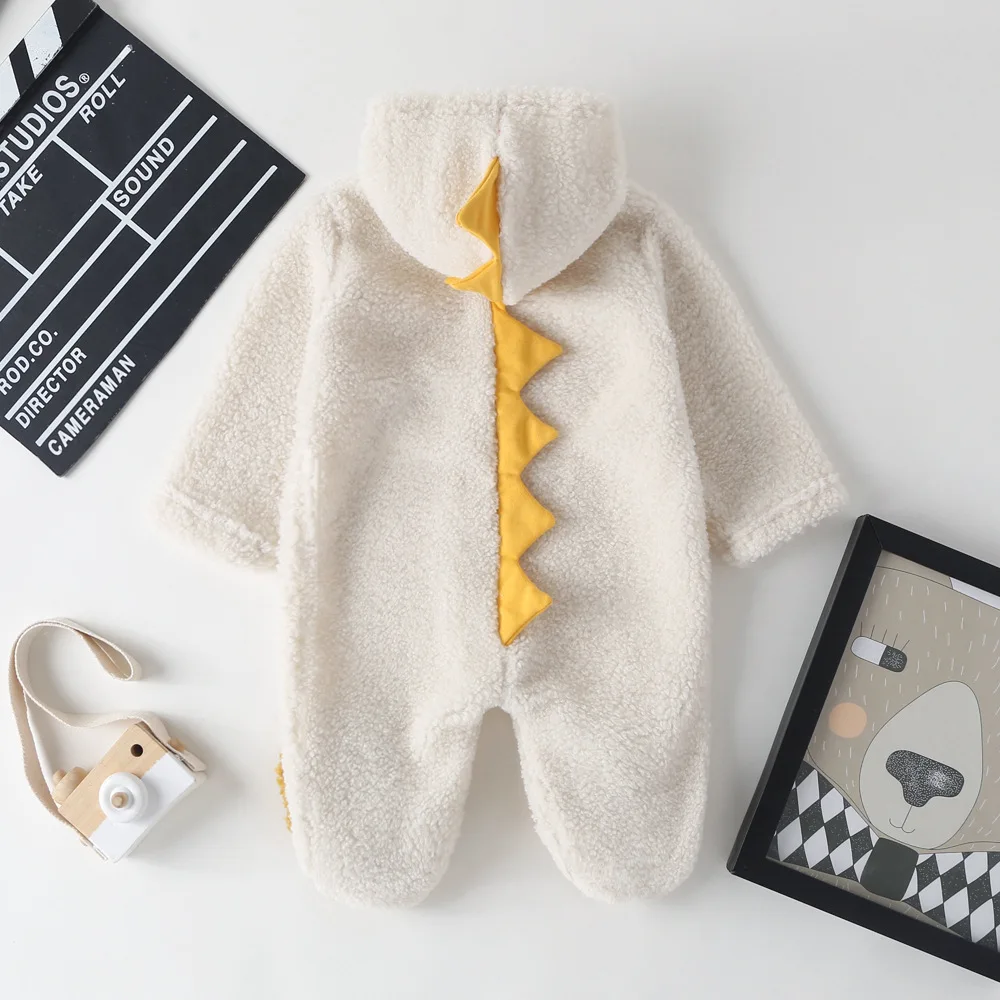 Infant Newborn Baby Thick Coral Fleece Footies Dinosaur Long Sleeve Hooded Jumpsuit Autumn Winter Warm Girls Boys White/Red/Blue | Детская