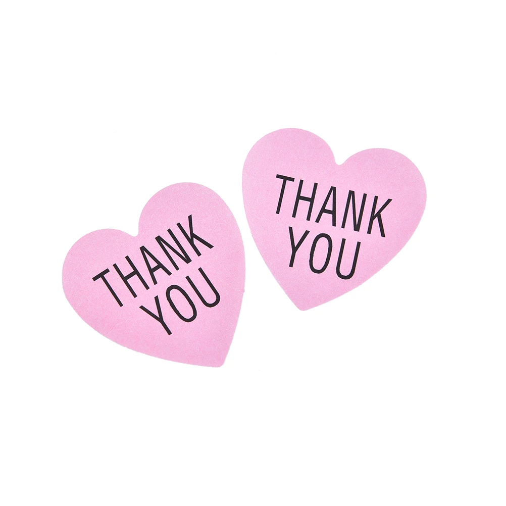 

12pcs Thank You Self AdhesivePaper Stickers Labels Pink Heart-shaped ForPackaging Sealed Stickers For WeddingStationery