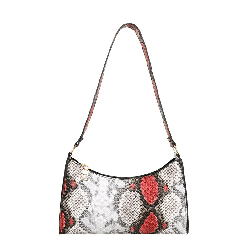 

New Snakeskin Pattern Female Bag Fashion Hit Color Shoulder Bag Trendy Zipper Handbags for Women 2021 Retro Texture Armpit Bag