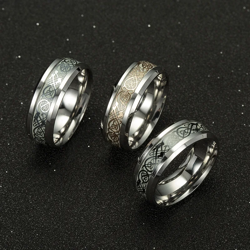 

Luminous Ring Black Fashion Man Minimalist Stainless Steel Ring Glowing Ring couple in the Dark Jewelry Black domineering