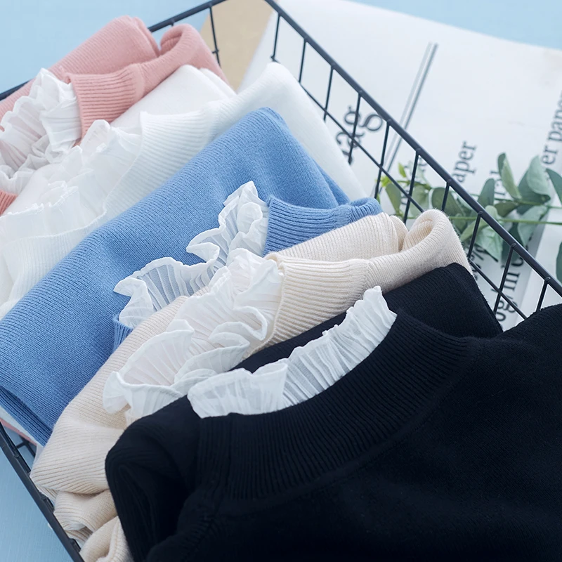 Женский свитер с высоким воротником новинка сезона осень-зима 2022 Милые шифоновые