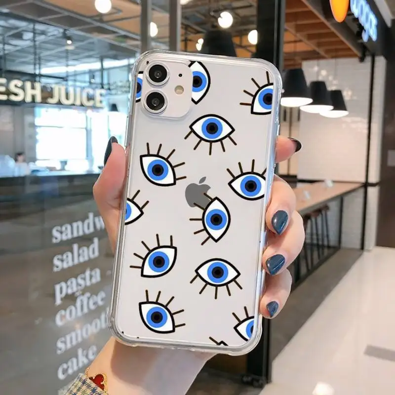 

Lucky Eye Blue Evil Eye Print Phone Case Transparent for iPhone 11 12 mini pro XS MAX 8 7 6 6S Plus X 5S SE 2020 XR