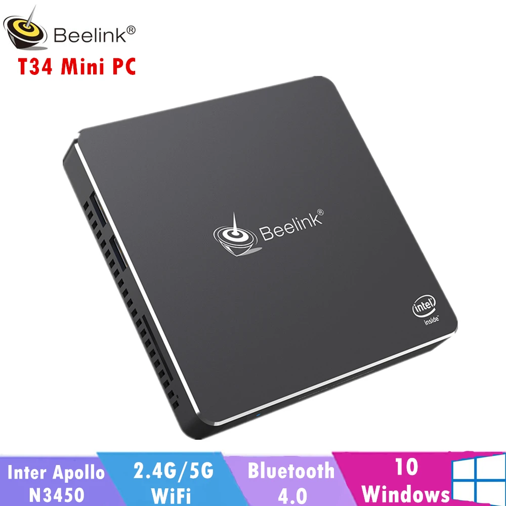 Beelink Gemini T34 мини ПК N3450 Четырехъядерный 4K HTPC вентилятор Windows 10 8 Гб 128 Поддержка M.2 SSD