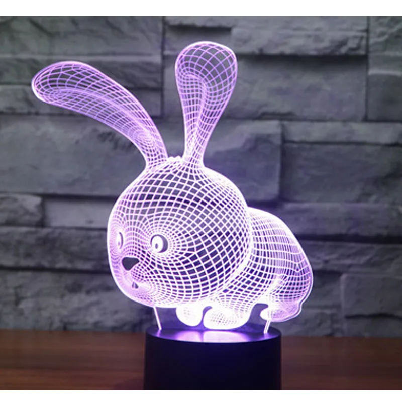 Ночник светодиодный с 3d-изображением кролика 7 цветов светильник для украшения