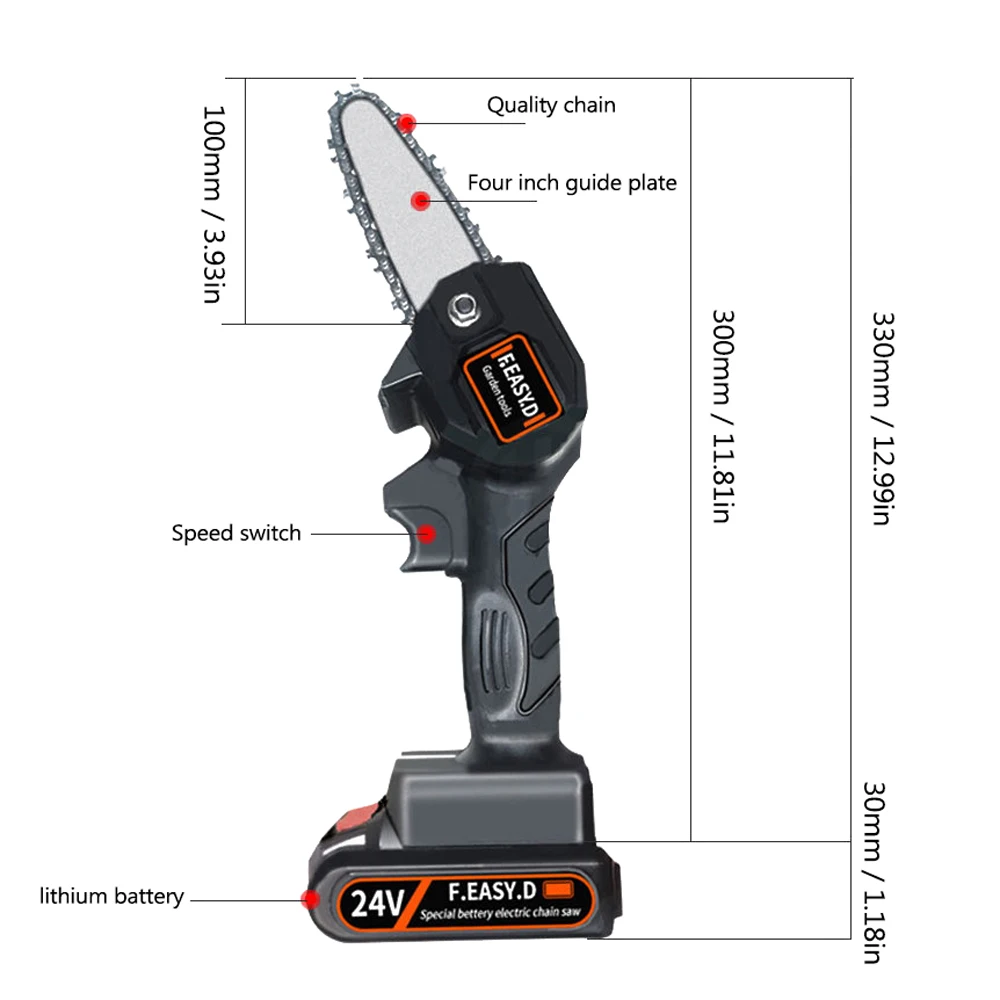 

24V Lithium Battery Portable Electric Pruning Saw Rechargeable Small Electric Saw Woodworking One-handed Mini Electric Chain Saw