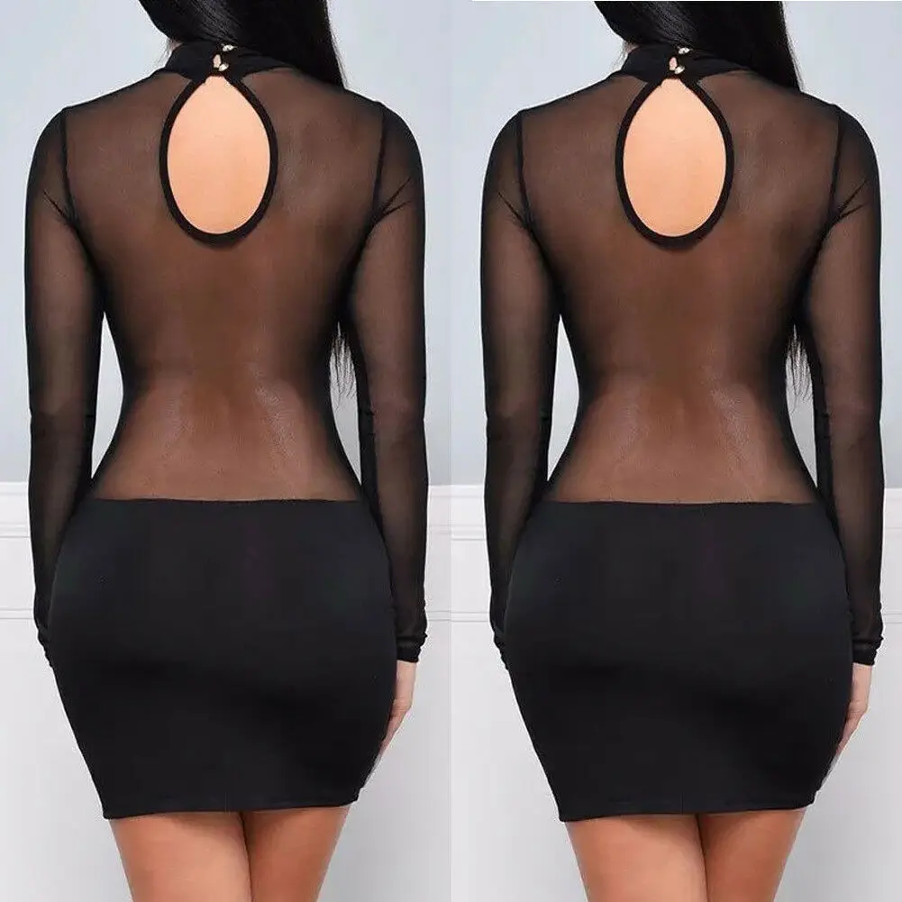 Сексуальное женское платье прозрачное Сетчатое Бандажное облегающее с длинным