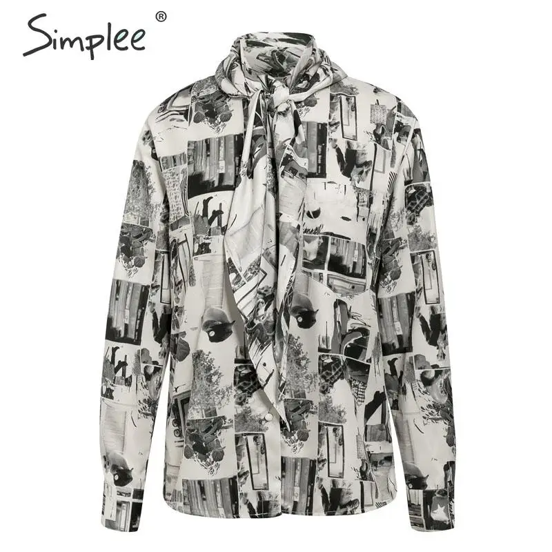 Simplee модная женская блузка с газетным принтом рубашка галстук-бабочка воротник