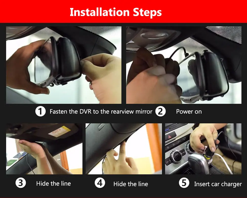 Двойная камера Автомобильный видеорегистратор Камера зеркало заднего вида