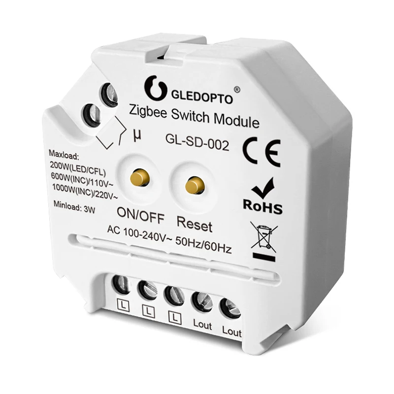 Умный модуль переключателя Gledopto Zigbee 3 0 без нейтрального провода 100-240 В
