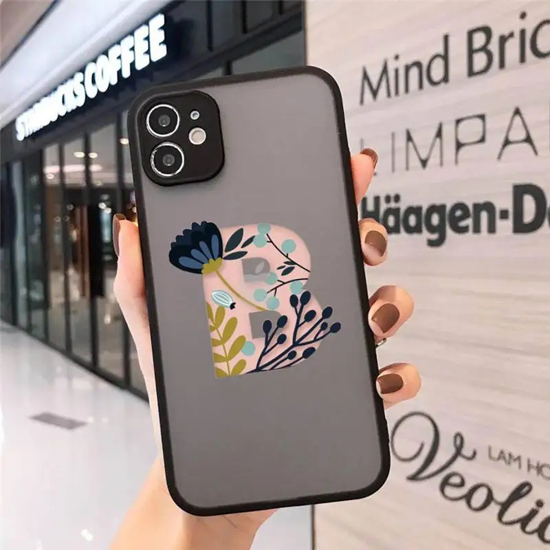 

Phone Case For iPhone 12 11 Mini Pro XR XS Max 7 8 Plus X Custom 26 letter flower Matte transparent cover