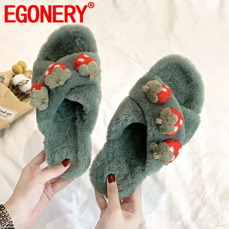 EGONERY/милые домашние тапочки; уличные тапочки с клубничкой; Милая женская обувь на плоской подошве; Цвет зеленый, бежевый, желтый; сезон весна-осень-зима