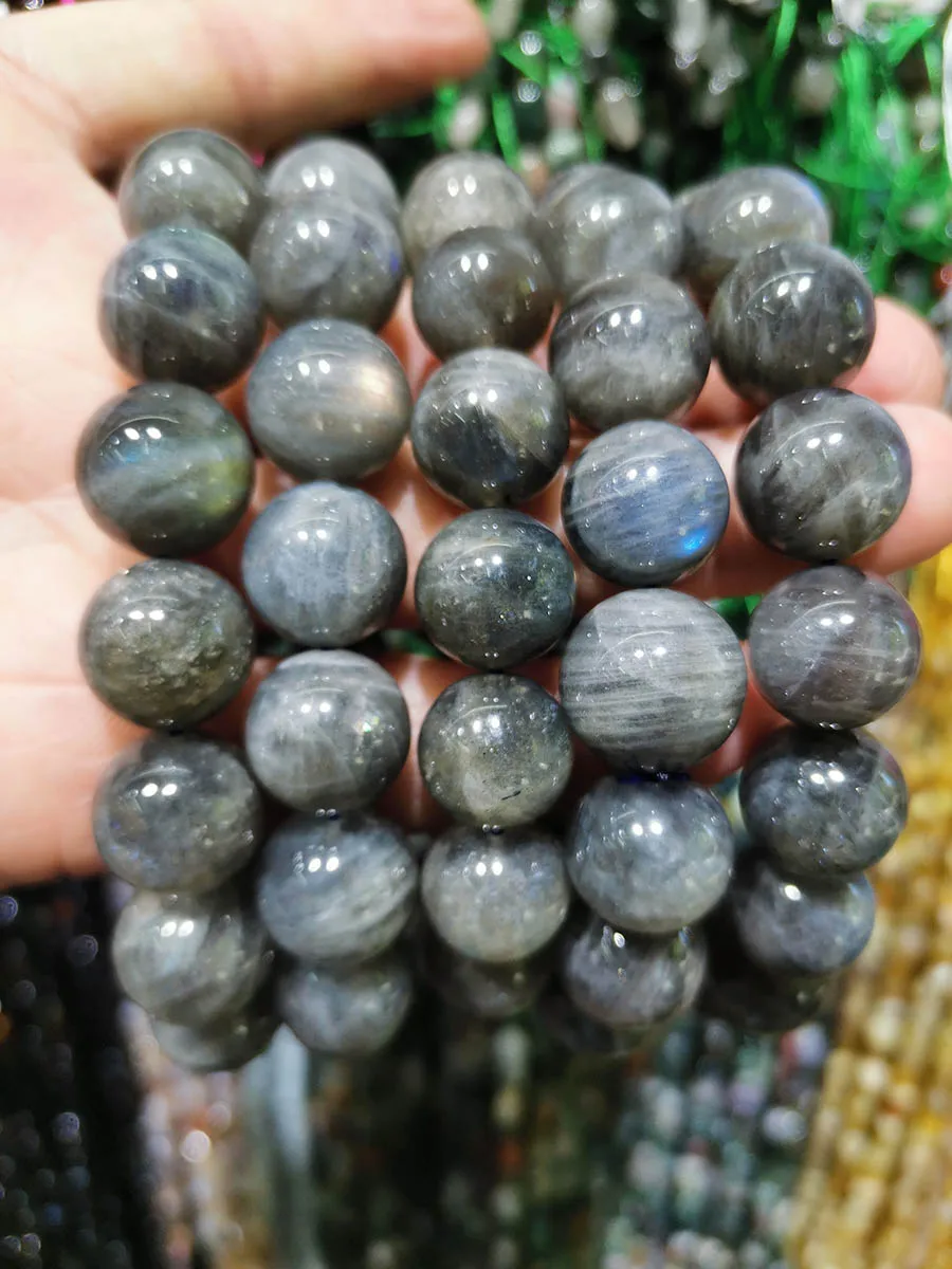 Браслет из натурального черного Лабрадорита, 8/10/12 мм