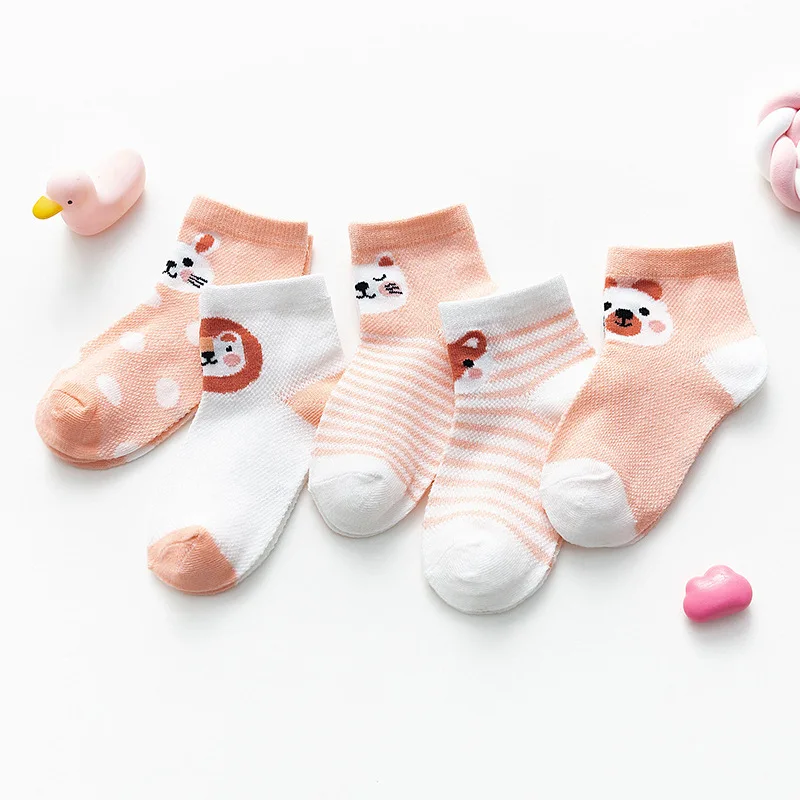 

5 Pairs/lot Baby Socks 0-5 Years Spring Summer Thin Mesh Cotton Socks Soft For Girls Boys Cute Animal Baby Newborn Short Socks