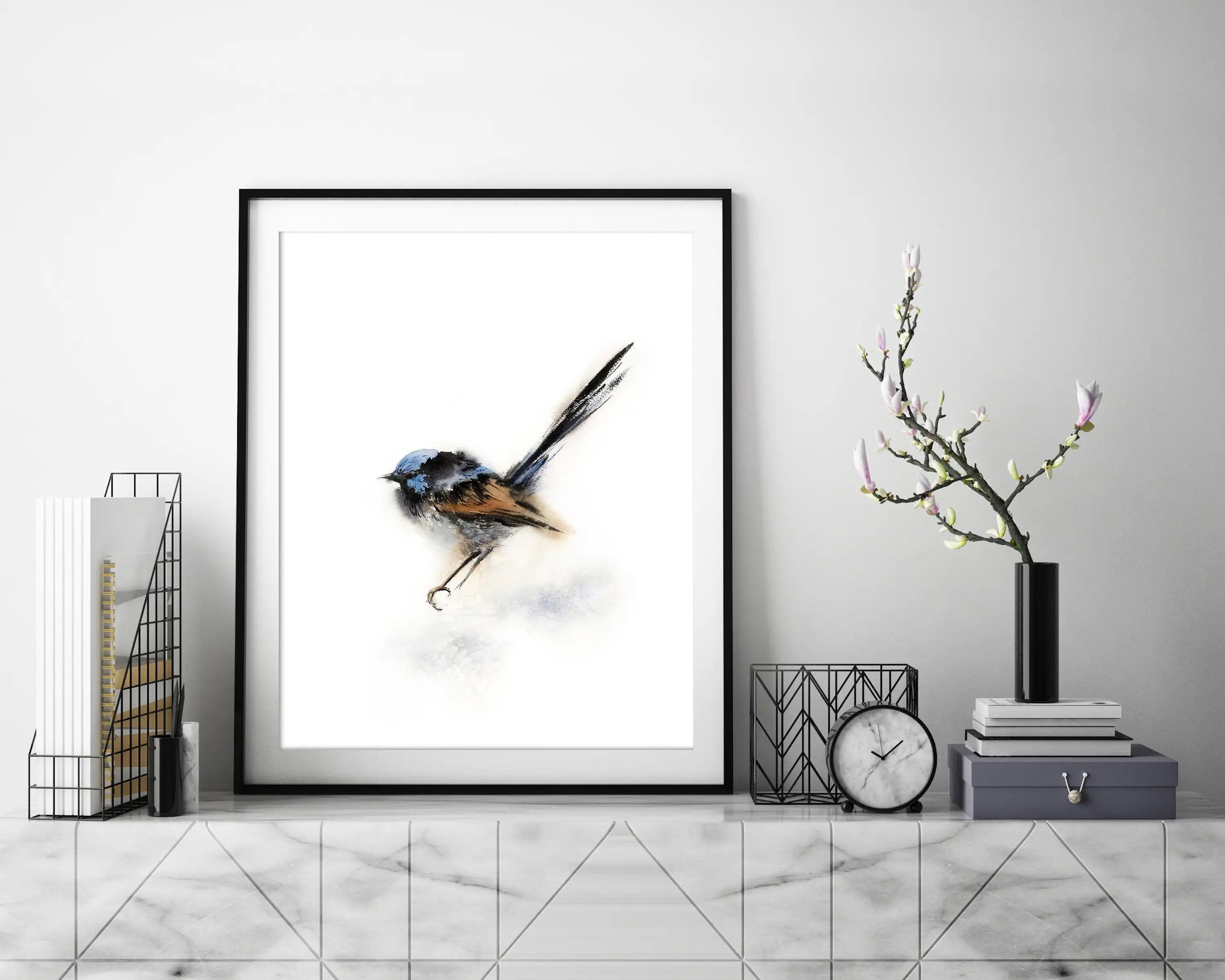 Blue Wren Bird Art Print Australian print Painting Wall Room Decor Giclée Archival Fine | Дом и сад
