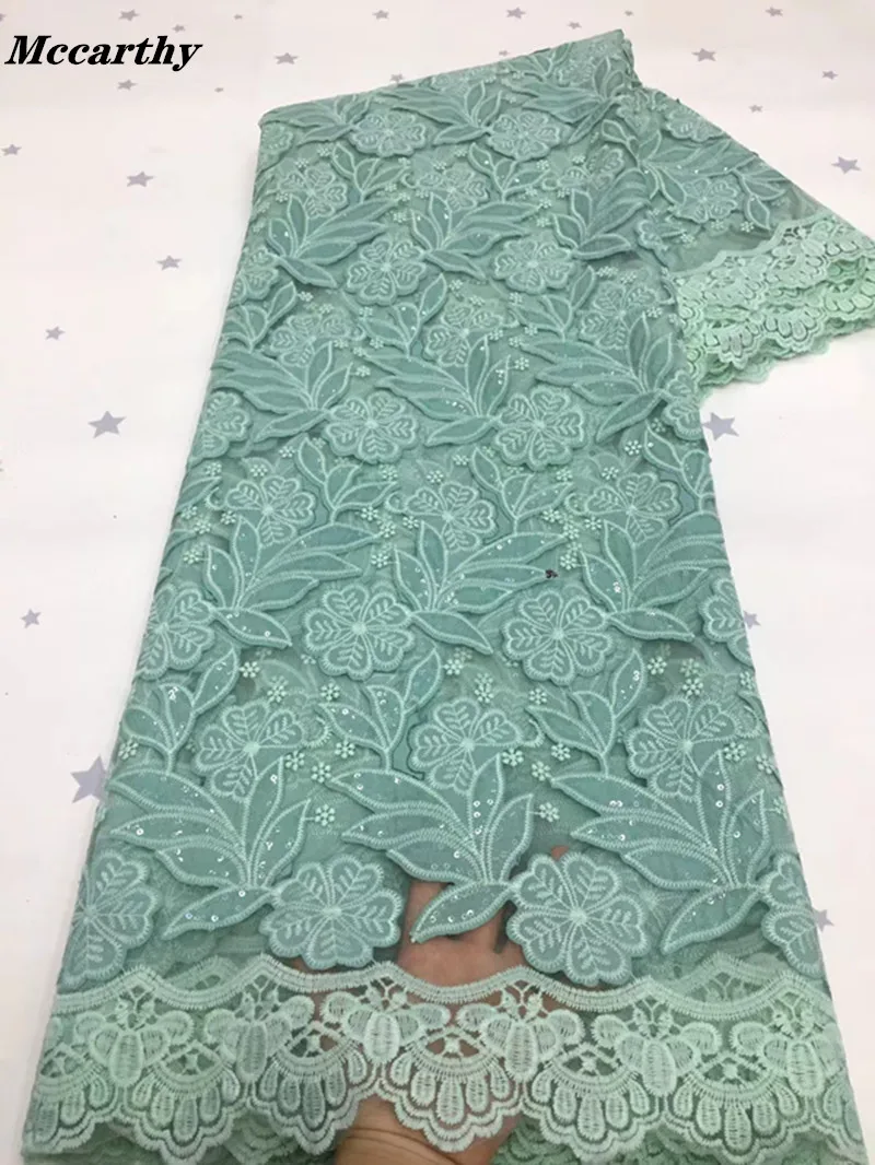 

2021 Green African French Tulle Lace Fabric High Quality Embroidery Wedding Milk Silk Lace African Lace Fabric Luxury Sequins