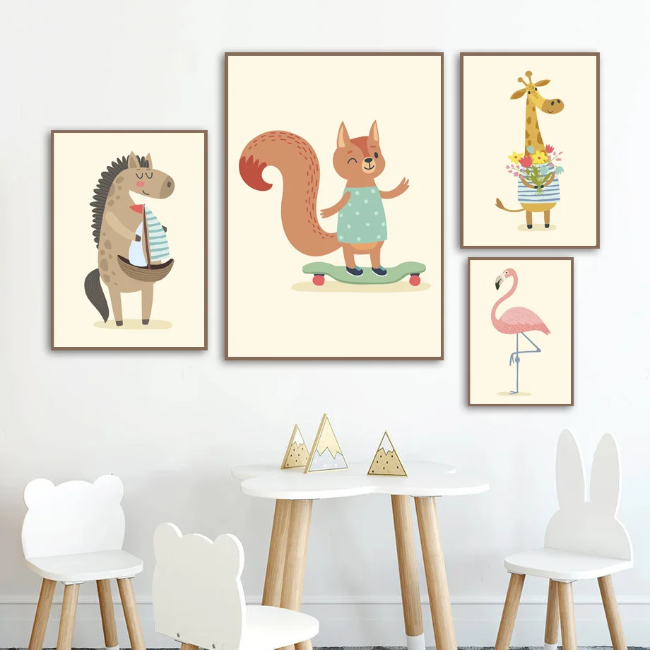 

Giraffe Hippo Rabbit Monkey Kangaroo Wall Art Nursery Canvas Painting Wall Picture Nordic Picture Baby Kids Room Decor Unframed